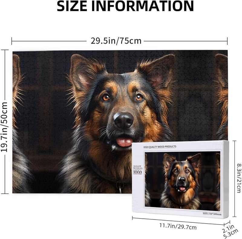 لغز بازل من 1000 قطعة لسلالة كلاب الراعي الألماني فايا للبالغين لتزيين المنزل مقاس 29.5 × 19.7 بوصة - Image 3